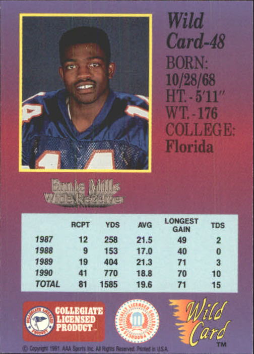 1991 Wild Card Draft #48 Ernie Mills back image