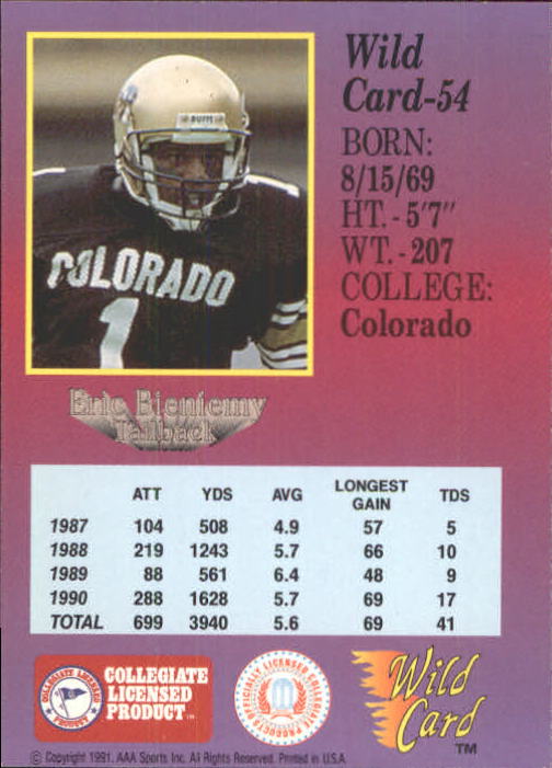 1991 Wild Card Draft #54 Eric Bieniemy back image