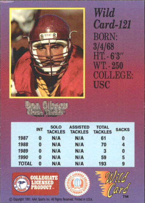 1991 Wild Card Draft #121 Don Gibson back image