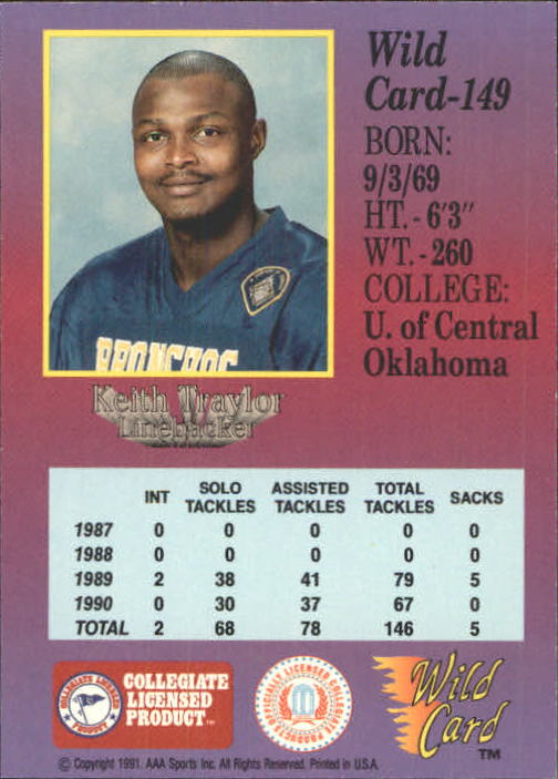 1991 Wild Card Draft #149 Keith Traylor back image
