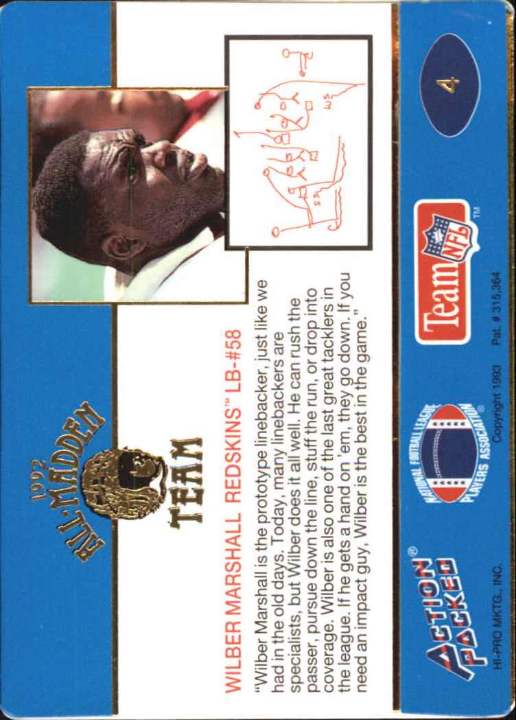 1992 Action Packed All-Madden #4 Wilber Marshall back image