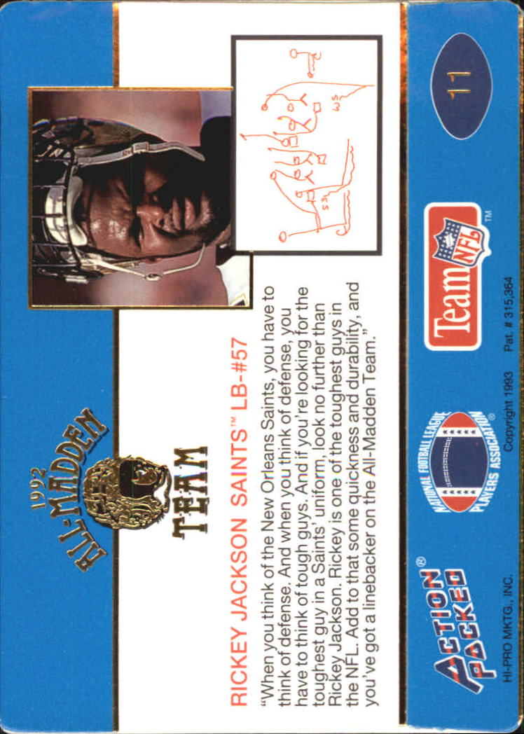 1992 Action Packed All-Madden Football "Main Set" Base Cards - Picture 15 of 97