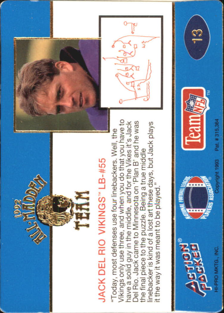 1992 Action Packed All-Madden #13 Jack Del Rio back image