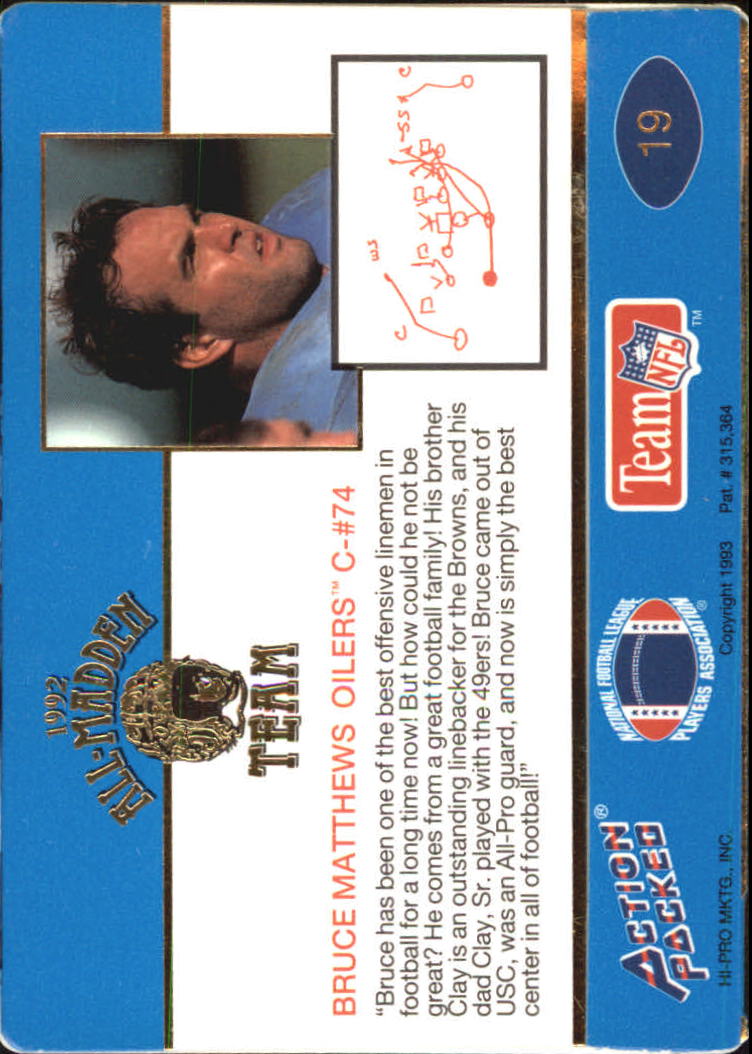 1992 Action Packed All-Madden #19 Bruce Matthews back image