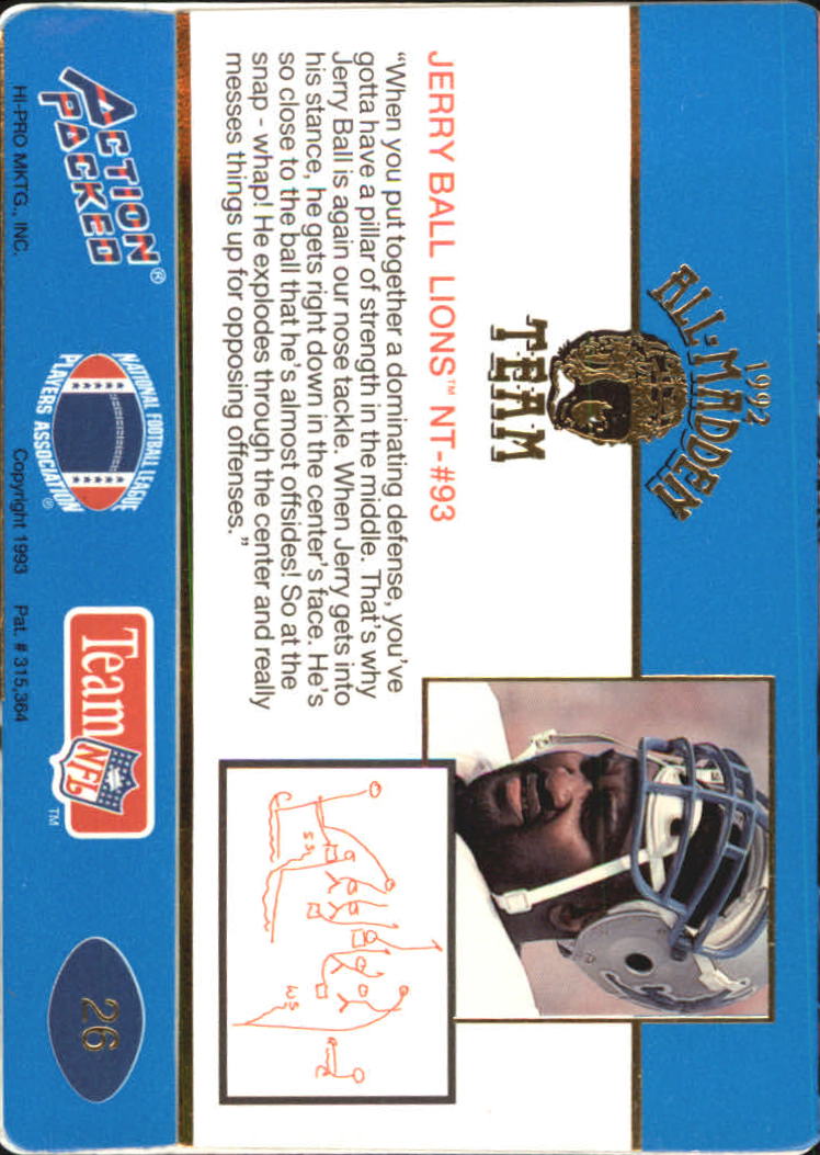 1992 Action Packed All-Madden Football "Main Set" Base Cards - Picture 43 of 97