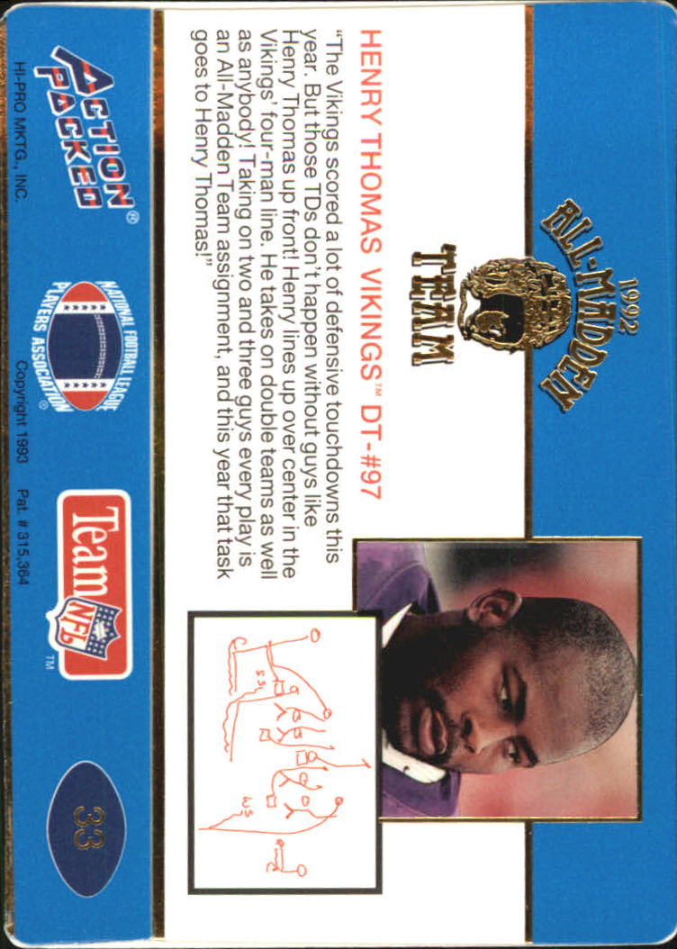 1992 Action Packed All-Madden Football "Main Set" Base Cards - Picture 57 of 97