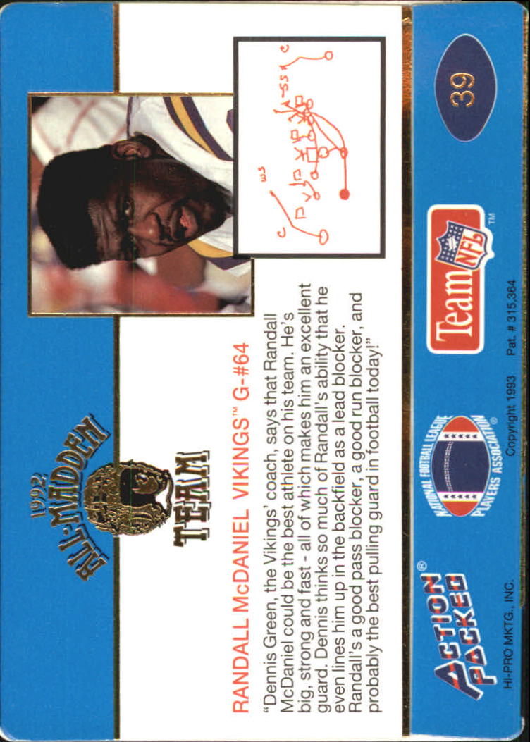 1992 Action Packed All-Madden Football "Main Set" Base Cards - Picture 67 of 97