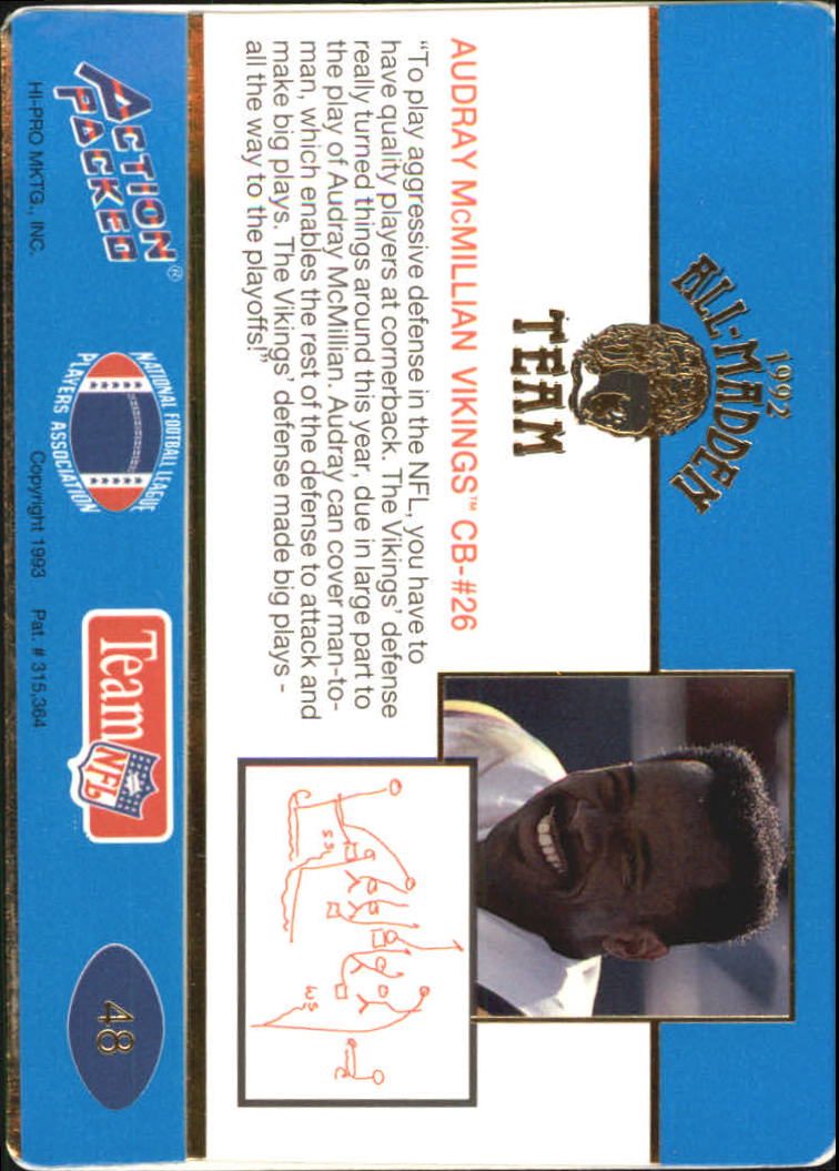 1992 Action Packed All-Madden Football "Main Set" Base Cards - Picture 85 of 97