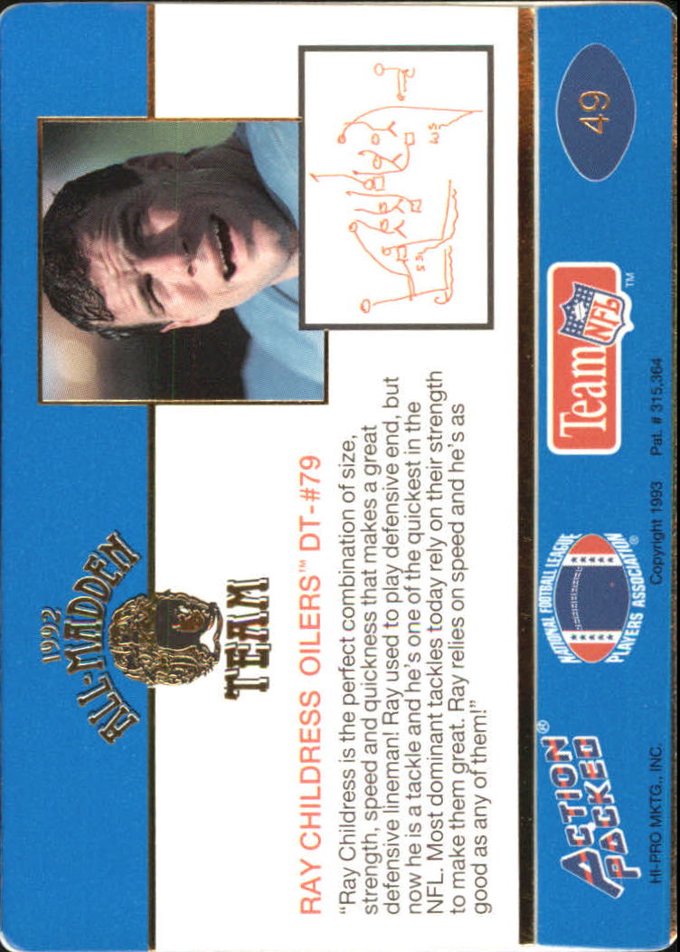 1992 Action Packed All-Madden Football "Main Set" Base Cards - Picture 87 of 97