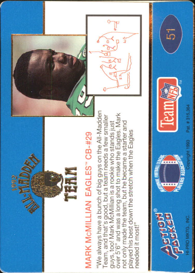 1992 Action Packed All-Madden #51 Mark McMillian back image