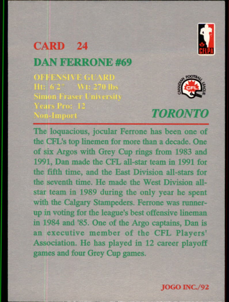 1992 JOGO #24 Dan Ferrone back image