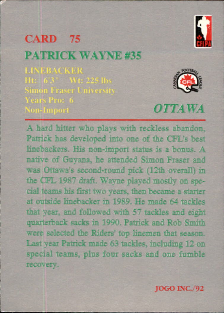 1992 JOGO #75 Patrick Wayne back image