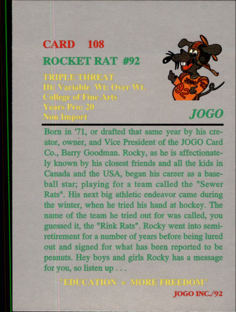 1992 JOGO #108 Rocket Rat back image