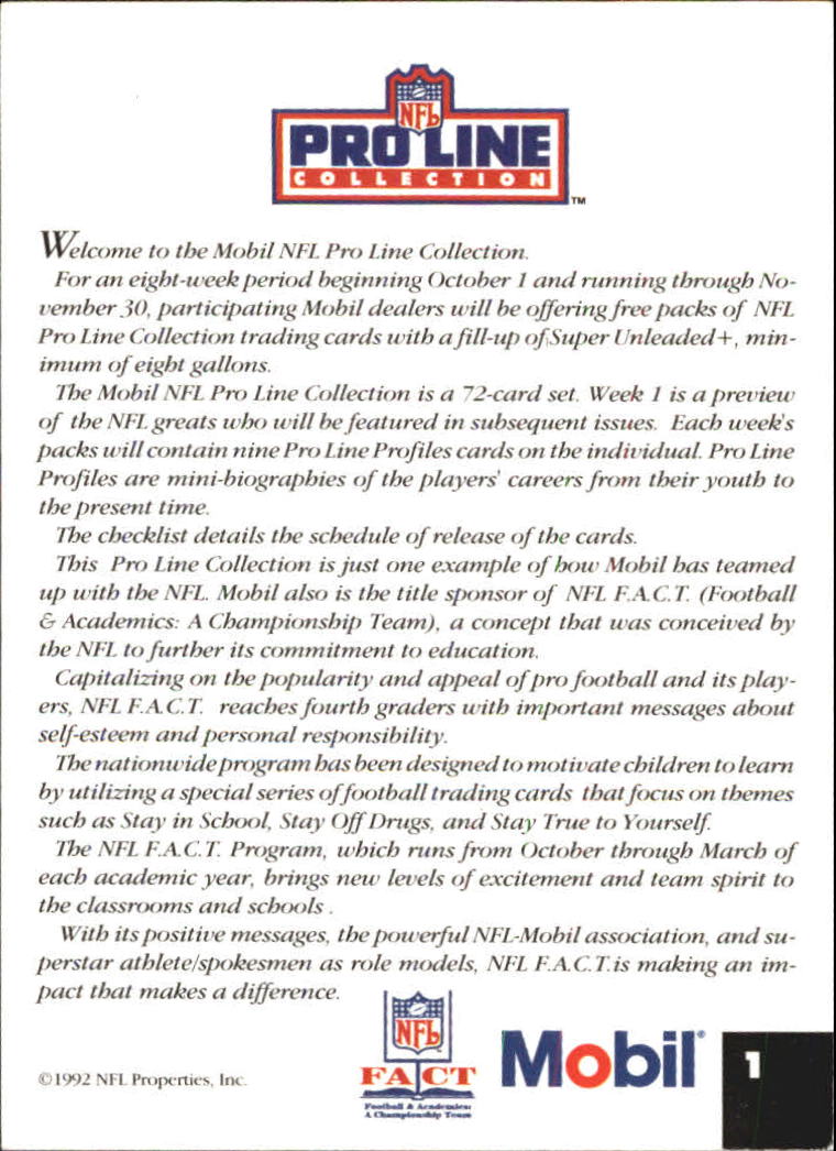 1992 Pro Line Mobil Football Cards - Picture 3 of 145