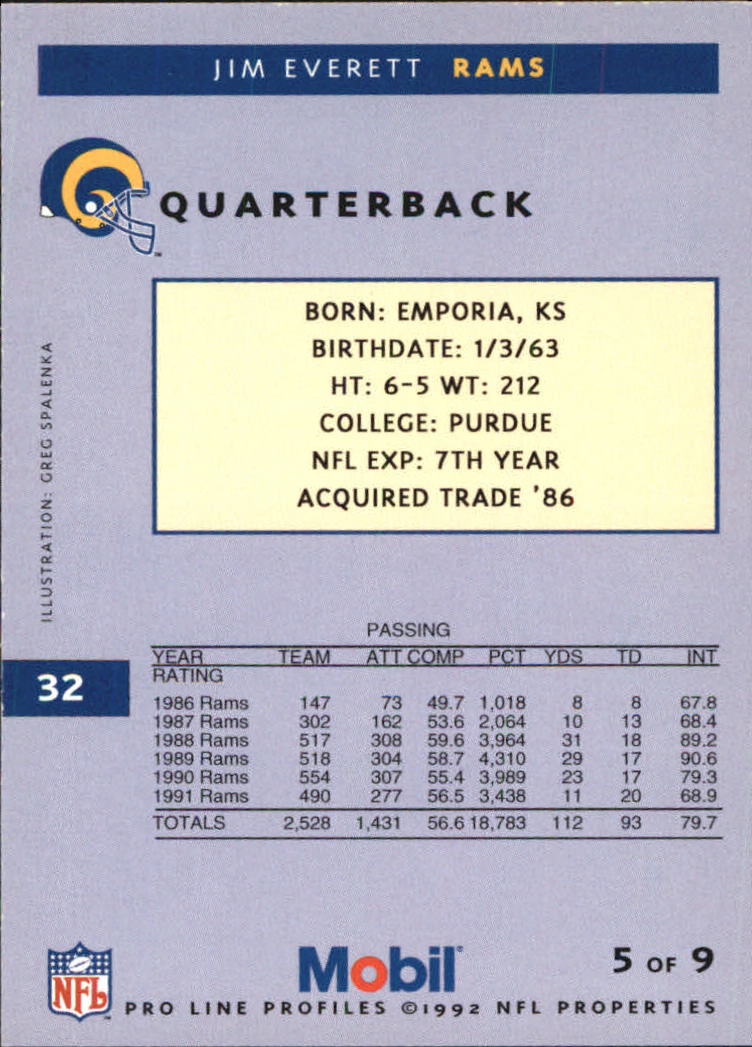 1992 Pro Line Mobil Football Cards - Picture 65 of 145