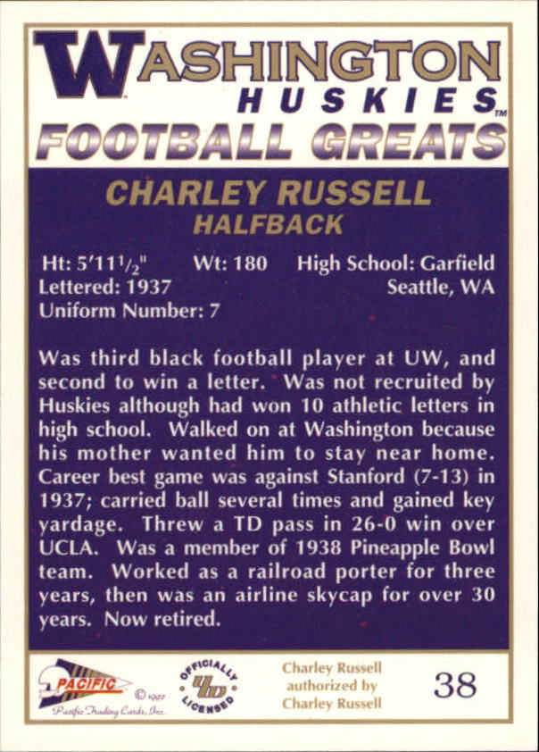 1992 Washington Greats Pacific #38 Charley Russell back image