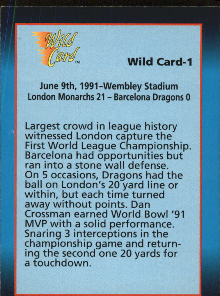 B1068- 1992 Wild Card WLAF World League FB Cards -You Pick- 15+ FREE US SHIP