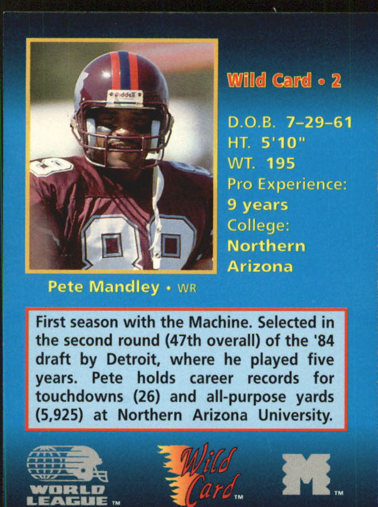1992 Wild Card WLAF #2 Pete Mandley back image