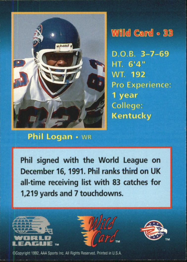 1992 Wild Card WLAF Football #100 Philip Doyle Birmingham Fire Official World League of American Football Trading Card From The Wild Card Company in Raw Condition NM or Better