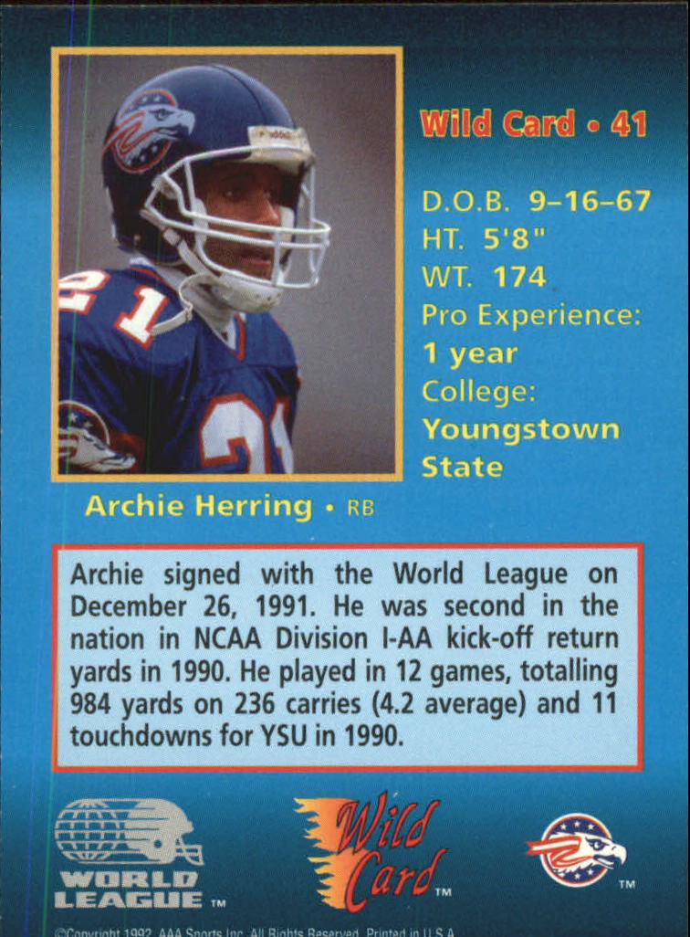 1992 Wild Card WLAF Football #100 Philip Doyle Birmingham Fire Official World League of American Football Trading Card From The Wild Card Company in Raw Condition NM or Better