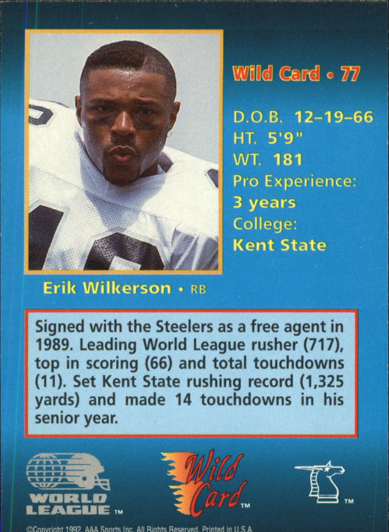 1992 Wild Card WLAF #77 Eric Wilkerson back image