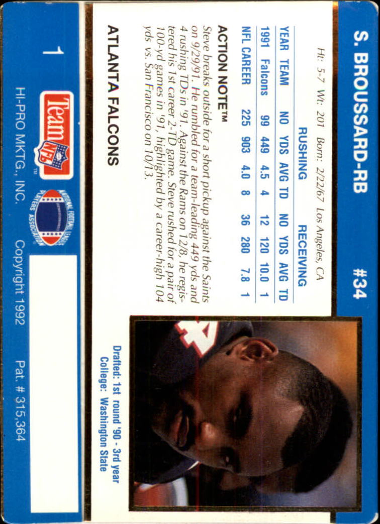 1992 Action Packed #1 Steve Broussard back image