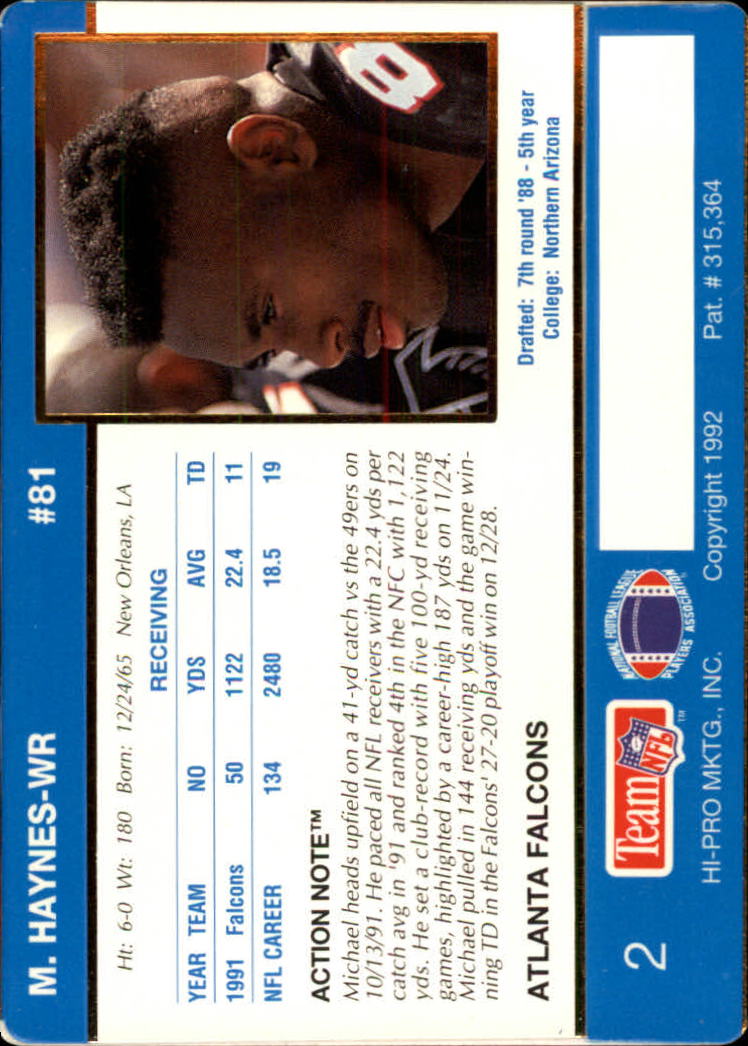1992 Action Packed #2 Michael Haynes back image