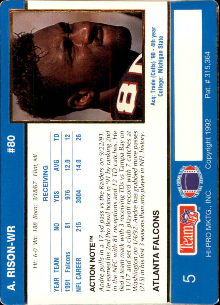 1992 Action Packed #5 Andre Rison back image