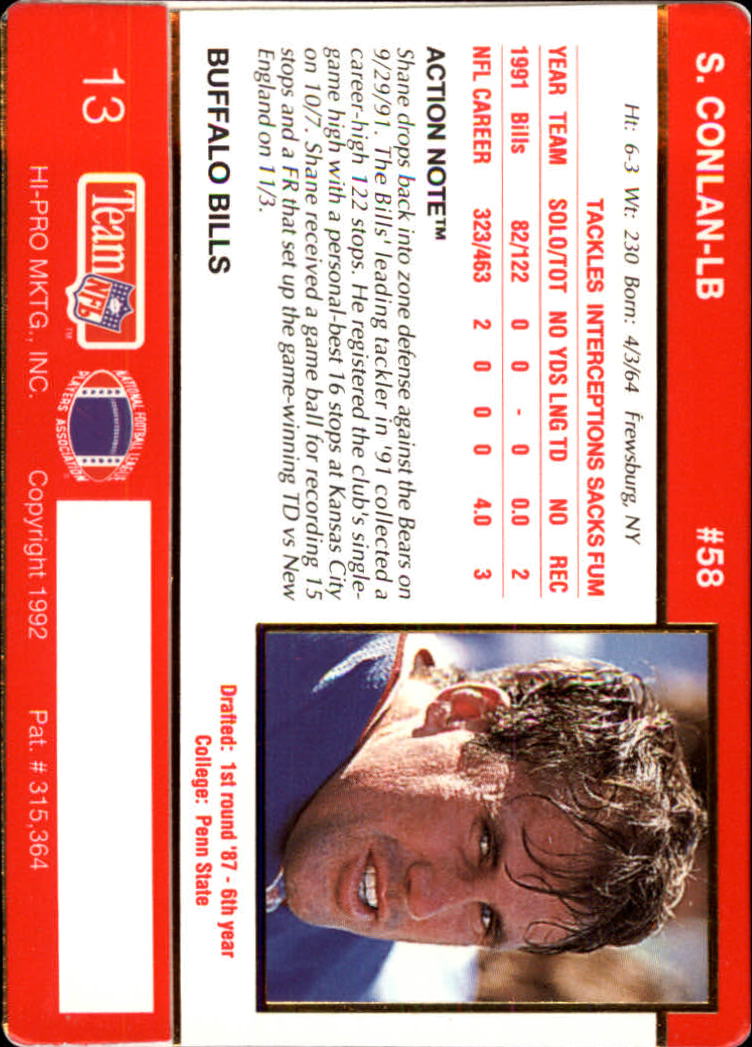 1992 Action Packed #13 Shane Conlan back image