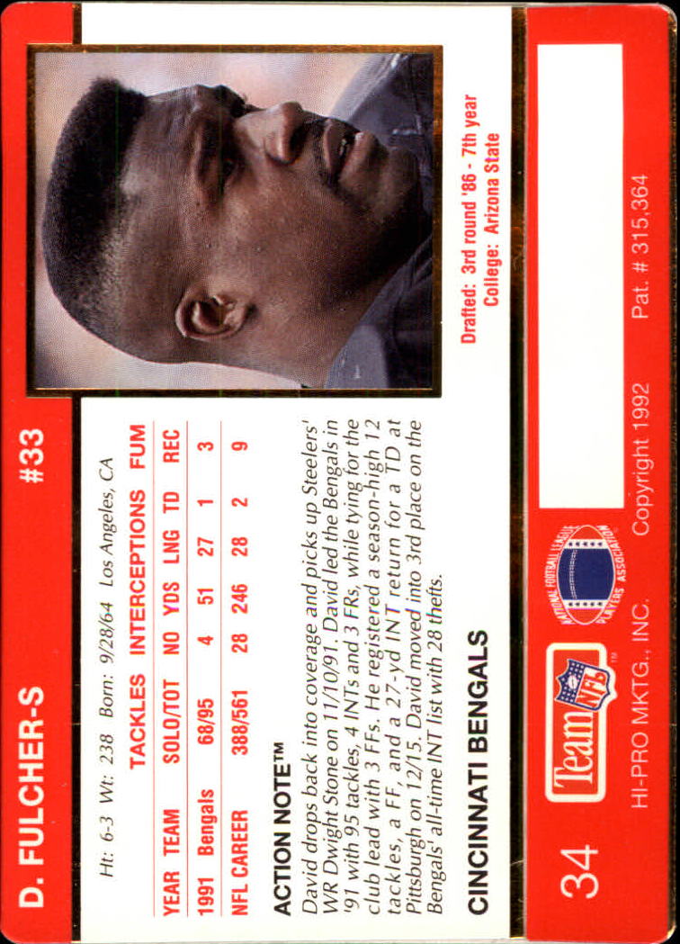 1992 Action Packed #34 David Fulcher back image