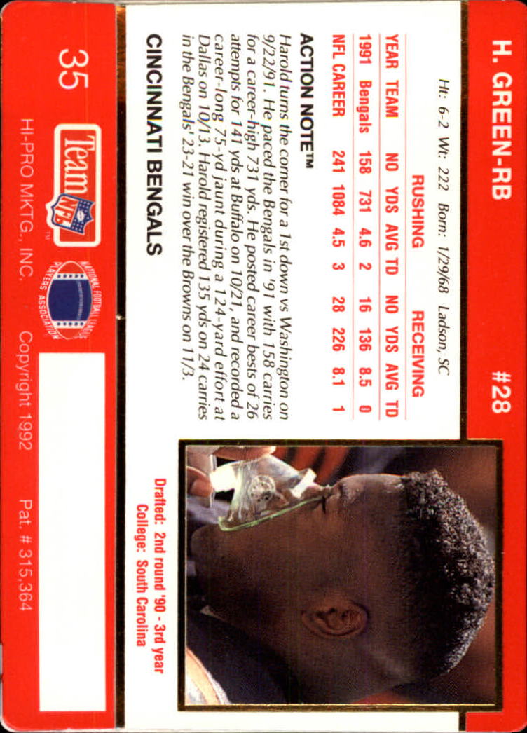 1992 Action Packed #35 Harold Green back image
