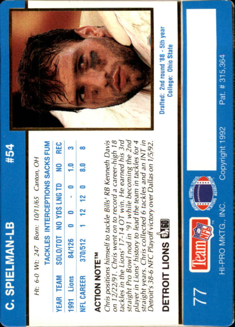 1992 Action Packed #77 Chris Spielman back image