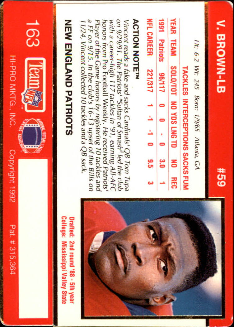 1992 Action Packed #163 Vincent Brown back image