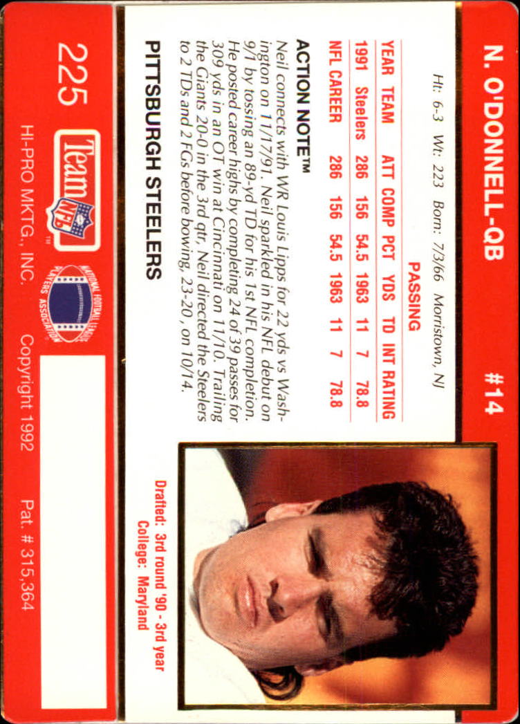 1992 Action Packed #225 Neil O'Donnell back image