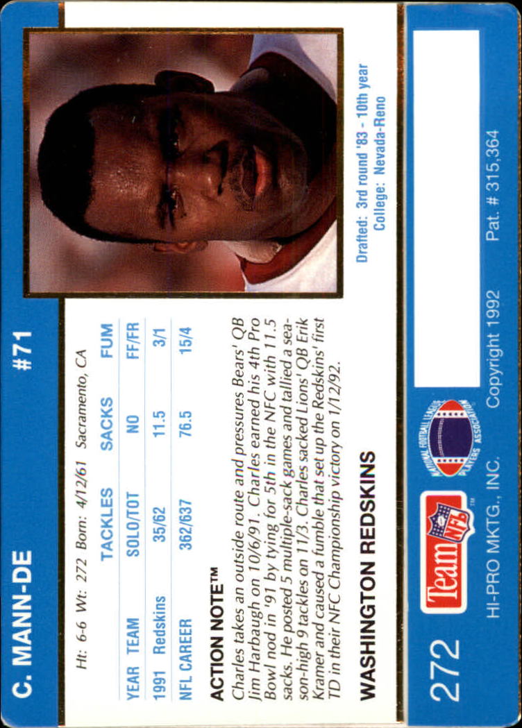 1992 Action Packed #272 Charles Mann back image