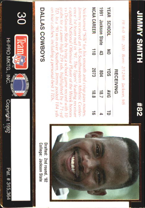 1992 Action Packed Rookie Update #30 Jimmy Smith RC back image