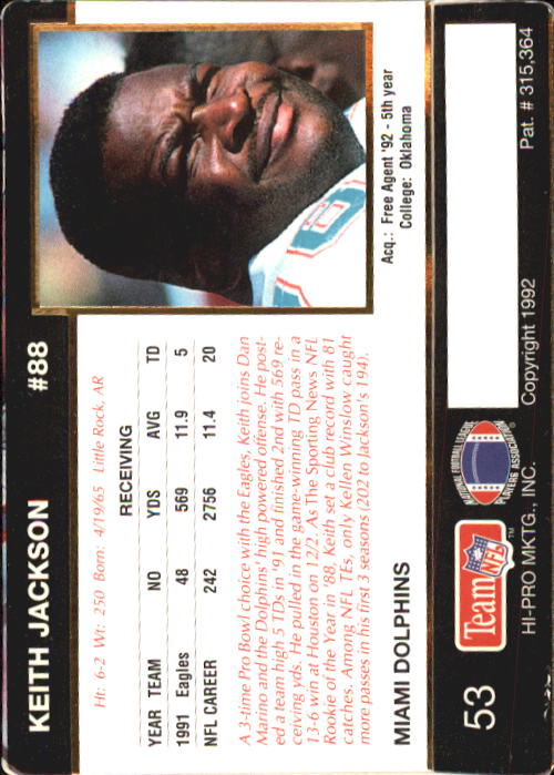 1992 Action Packed Rookie Update #53 Keith Jackson back image