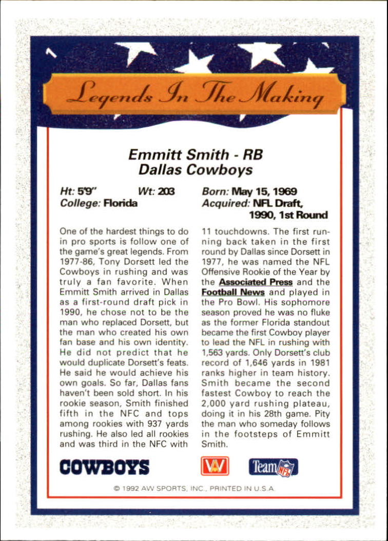 1992 All World #1 Emmitt Smith LM back image