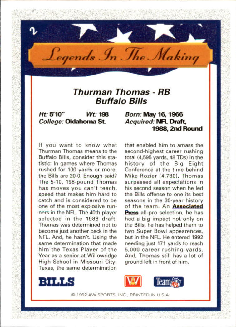 1992 All World #2 Thurman Thomas LM back image