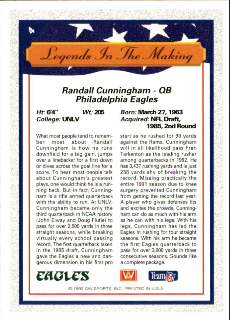 1992 All World #4 Randall Cunningham LM back image