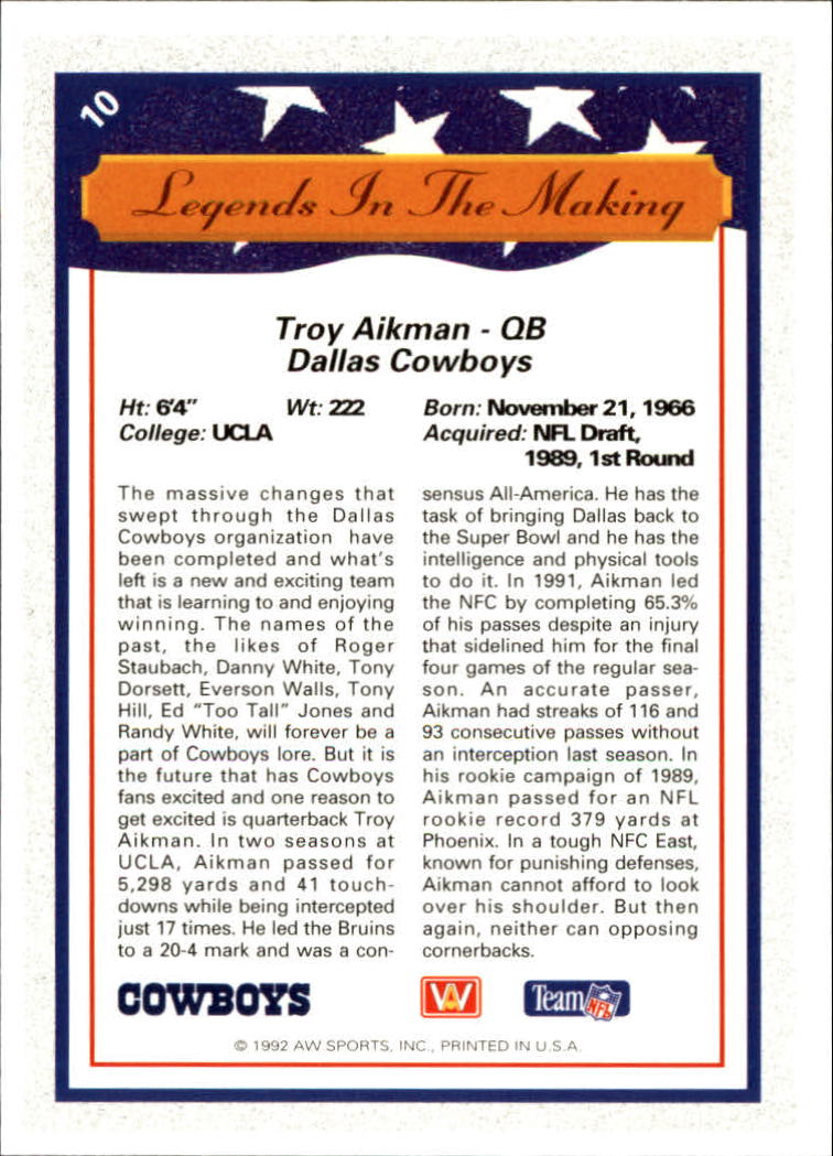 1992 All World #10 Troy Aikman LM back image