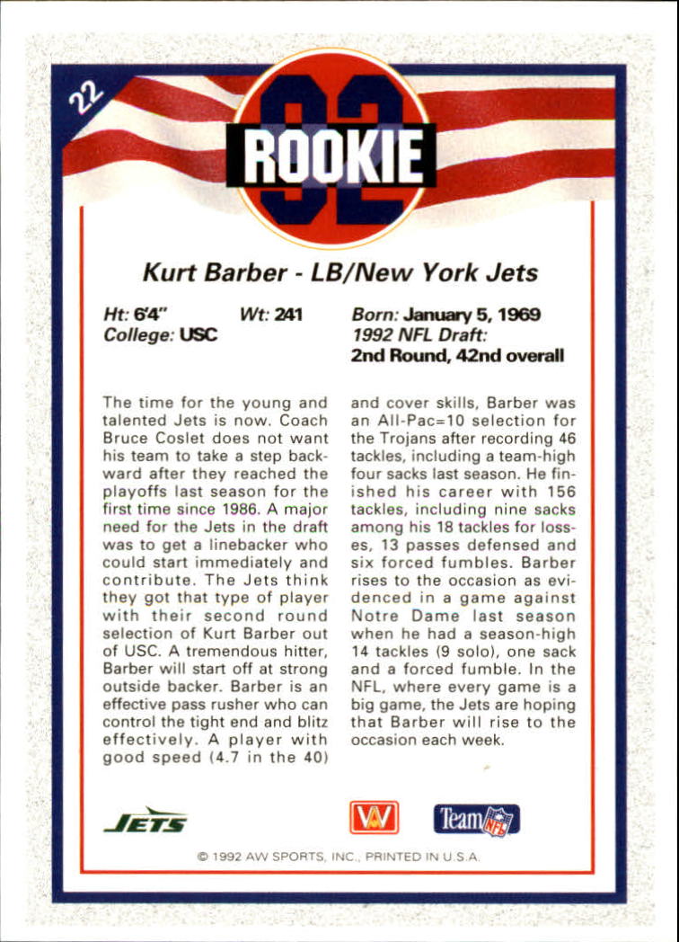 1992 All World #22 Kurt Barber RC back image