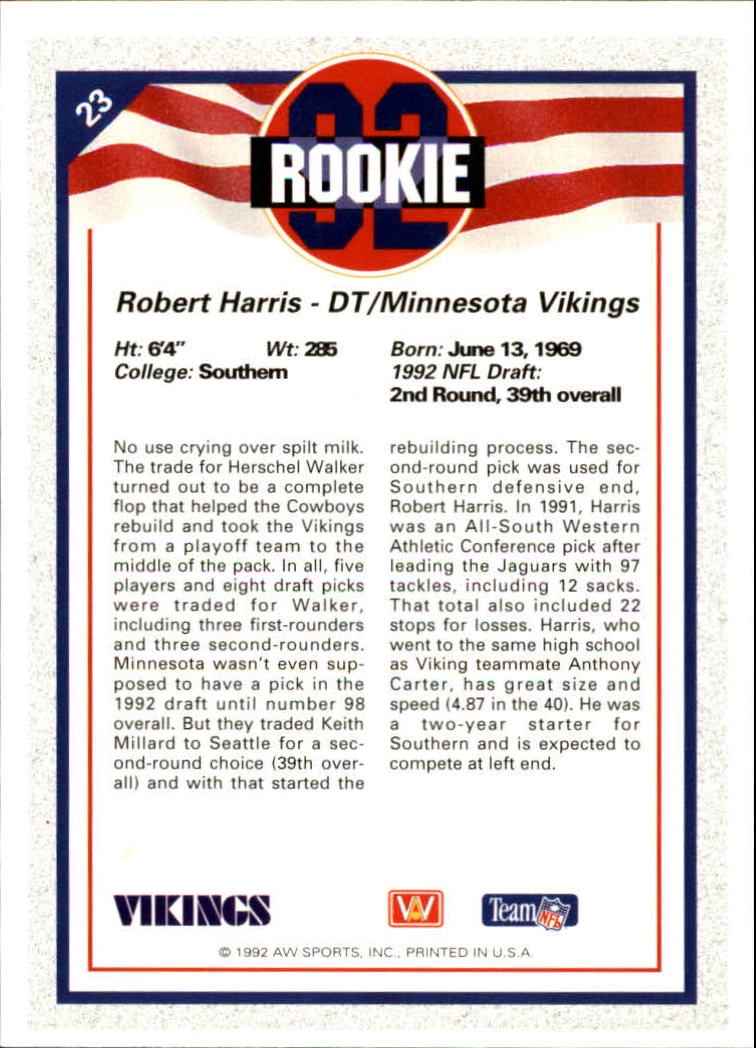 1992 All World #23 Robert Harris RC back image