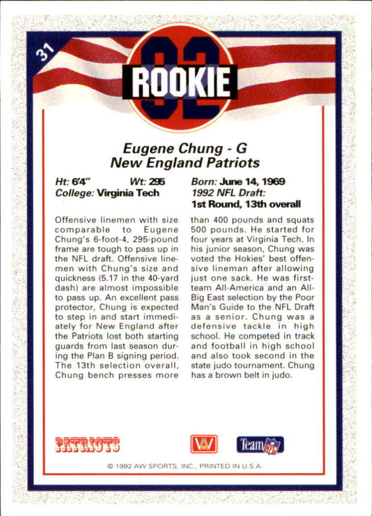 1992 All World #31 Eugene Chung RC back image