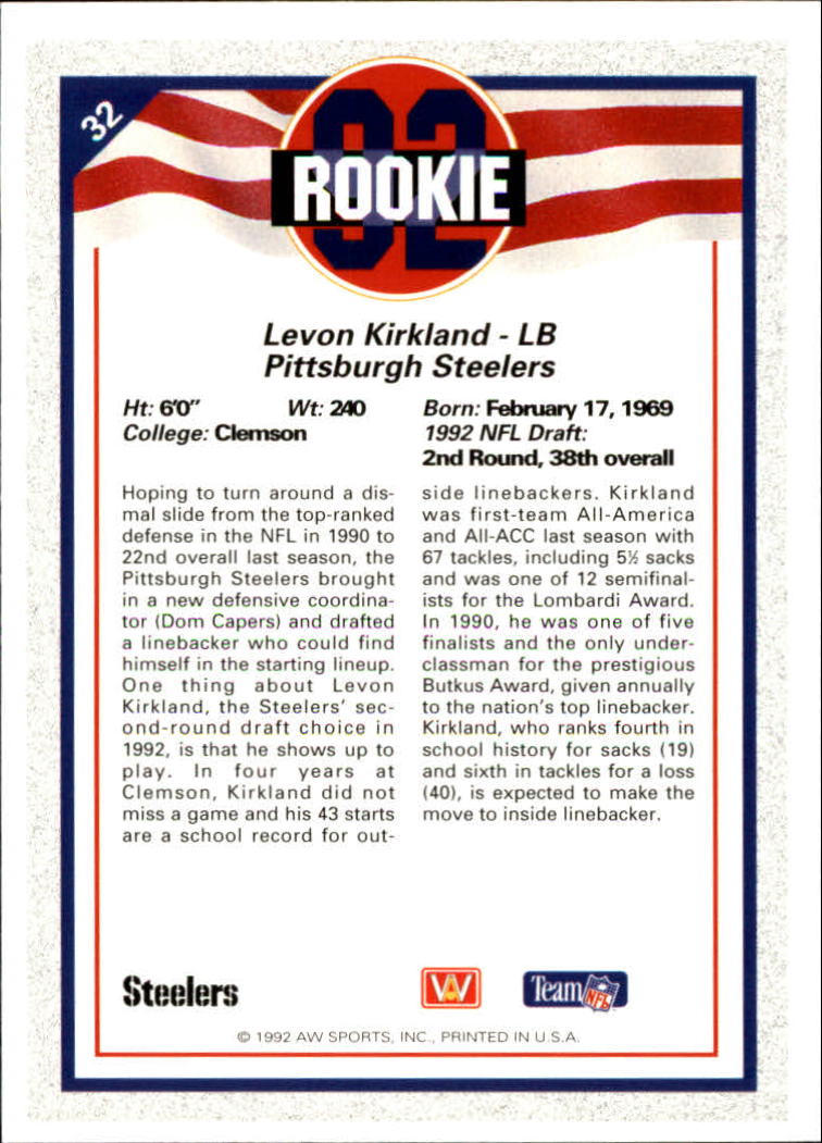 1992 All World #32 Levon Kirkland RC back image