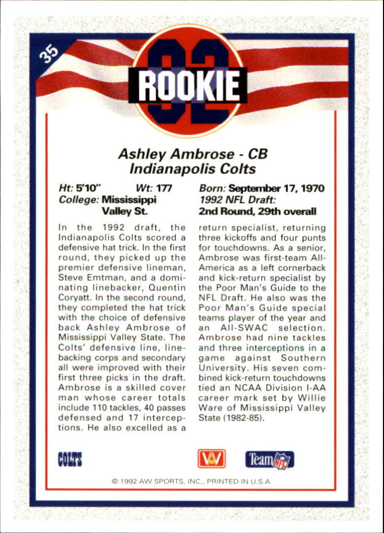 1992 All World #35 Ashley Ambrose RC back image