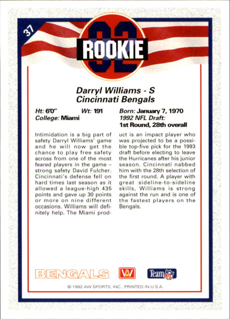 1992 All World #37 Darryl Williams RC back image