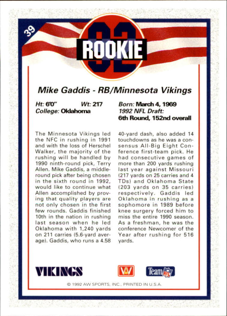 1992 All World #39 Mike Gaddis RC back image