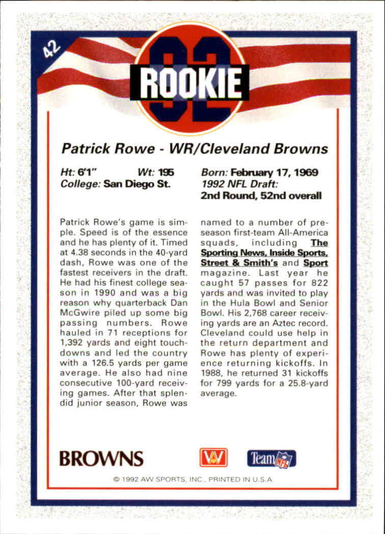 1992 All World #42 Patrick Rowe RC back image