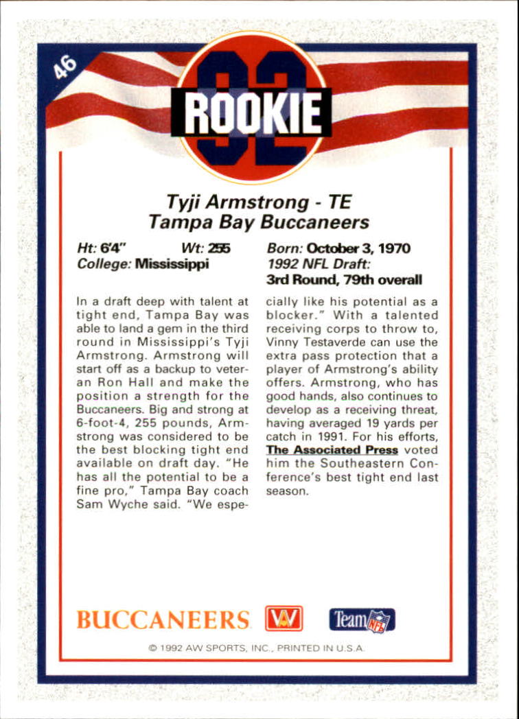 1992 All World #46 Tyji Armstrong RC back image